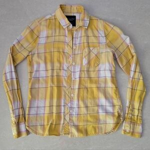 American Eagle Outfitters Yellow Plaid Women's Flannel Shirt